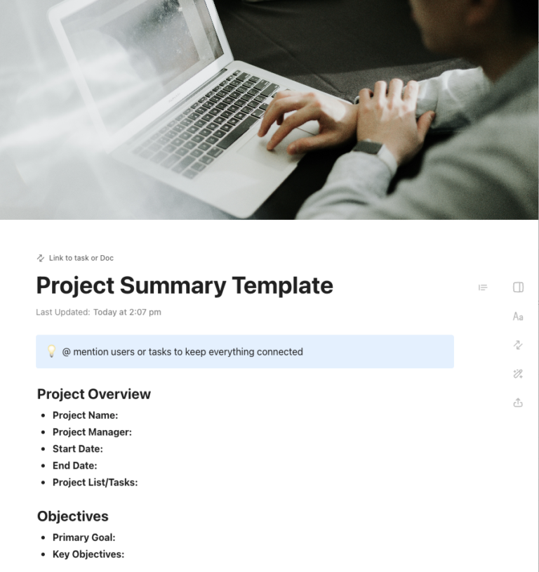 ClickUp Project Summary Template
