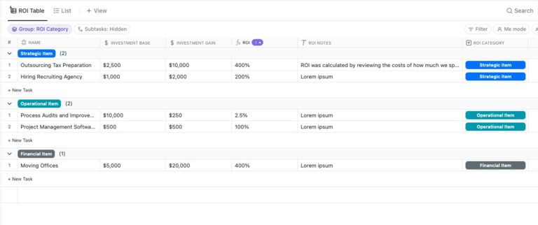 ClickUp ROI Template