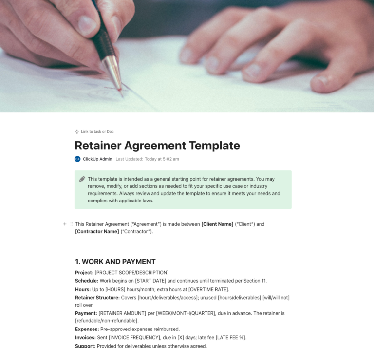 ClickUp Retainer Agreement Template