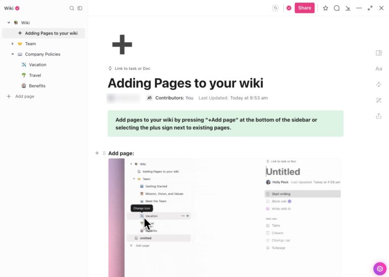 ClickUp Wiki Template