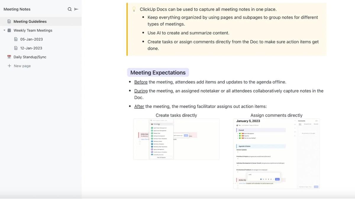 ClickUp's Meeting Notes Template