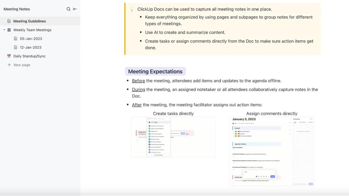 ClickUp's Meeting Notizen Vorlage