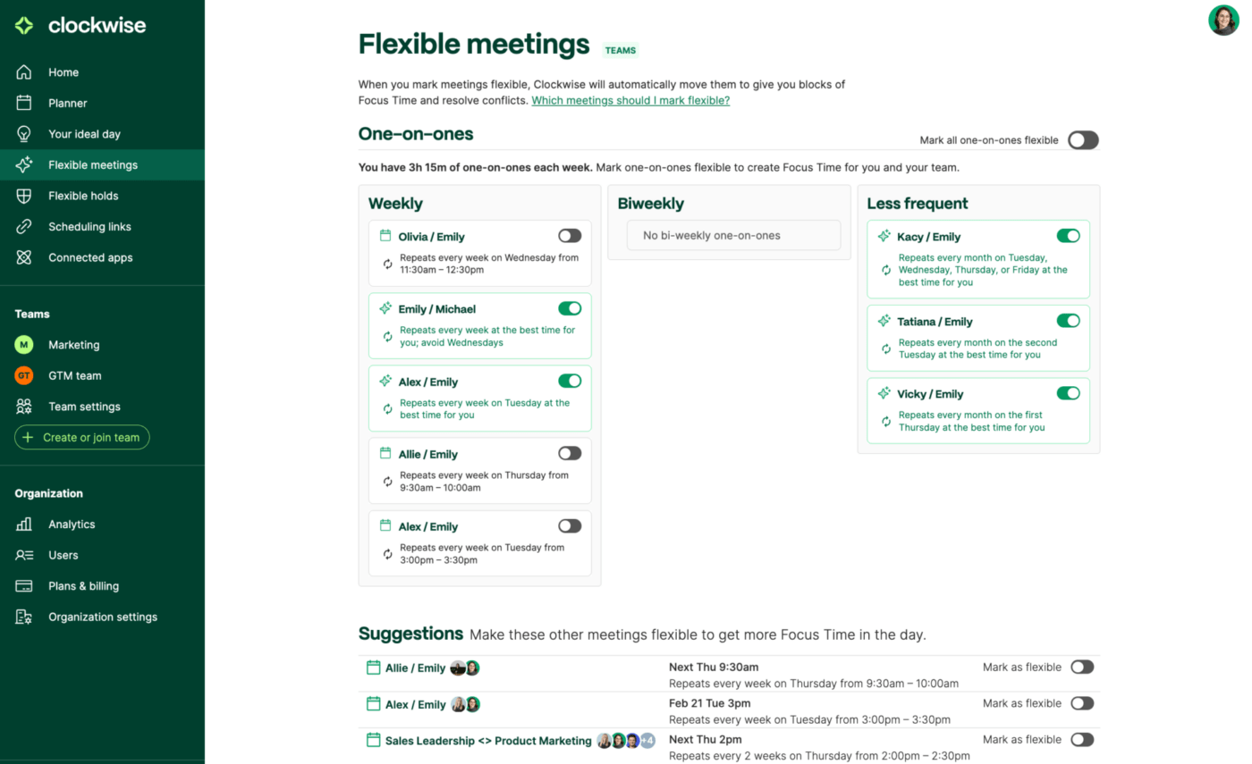 Clockwise Google Calendar extension for setting flexible meetings