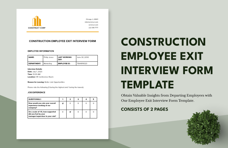 Plantilla de entrevista de salida para empleados de la construcción