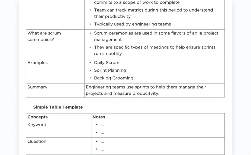 ClickUp's Cornell Notes Template helps you keep your notes aligned and marked up proficiently