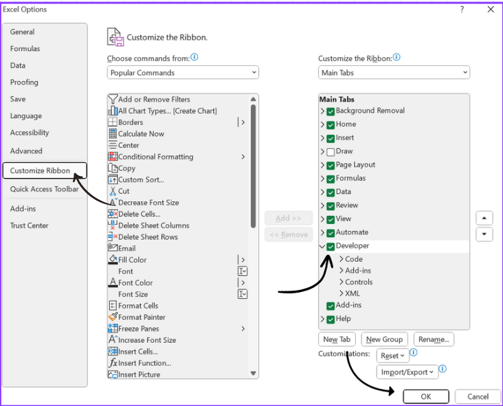 Tabblad Ontwikkelaar in Excel