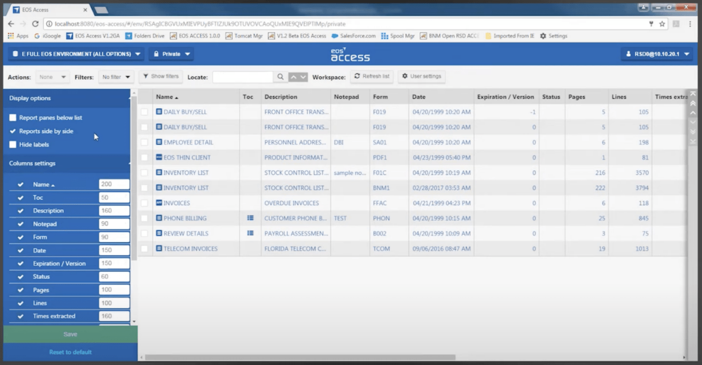 Rocket Software EOS 360: Screenshot of a demonstration of the new user interface EOS Access. 