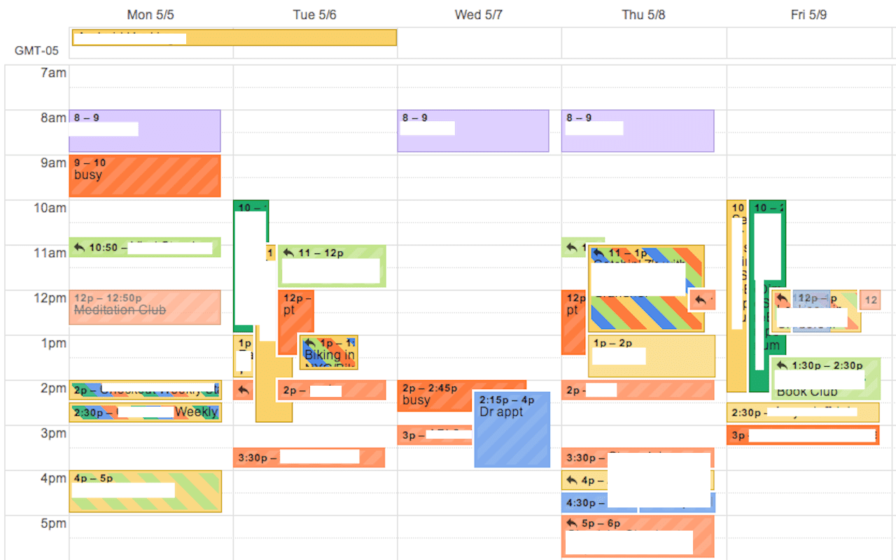 Esempio di calendario che utilizza le funzionalità/funzione di Event Merge