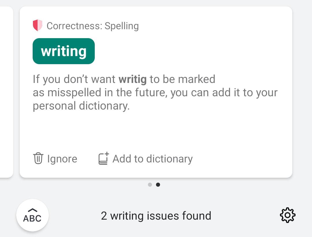 Example of Grammarly's spelling and grammar functions