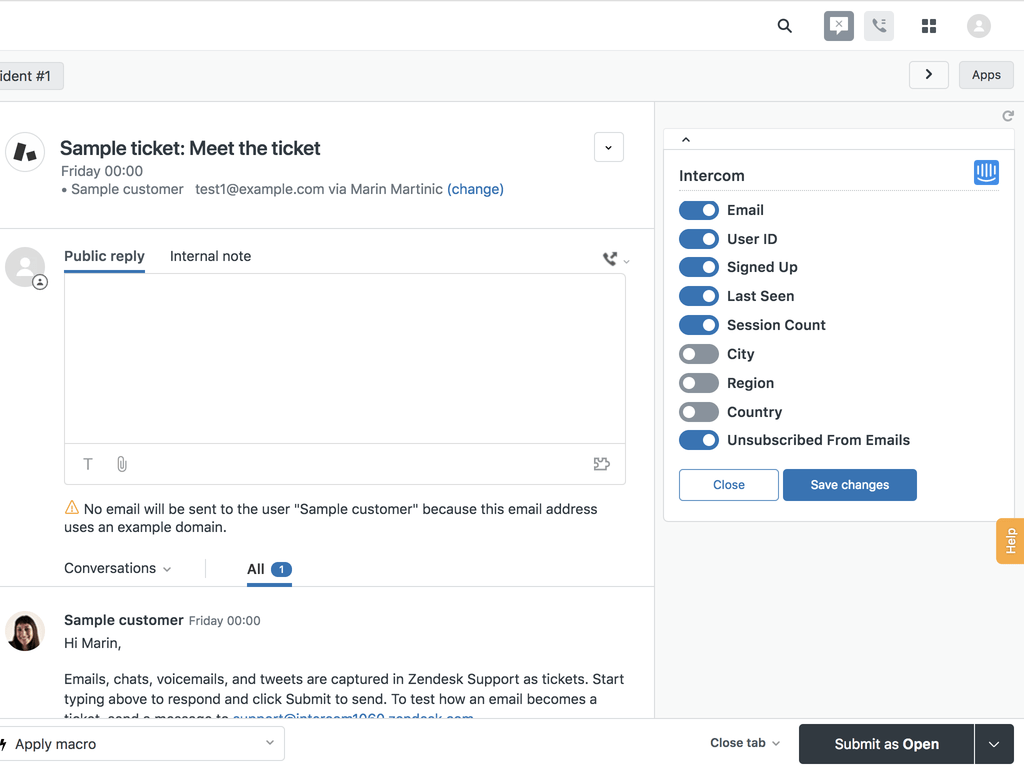 Example of integrating Zendesk with Intercom to manage interactions