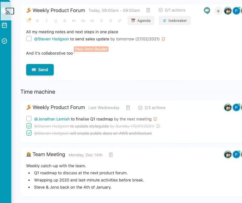 Ejemplo de notas de reunión realizadas a través de Meetric