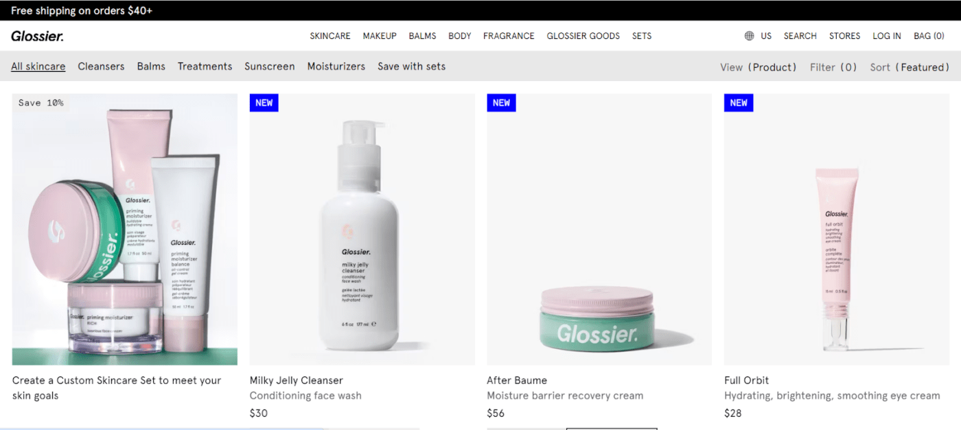 Glossier's home page