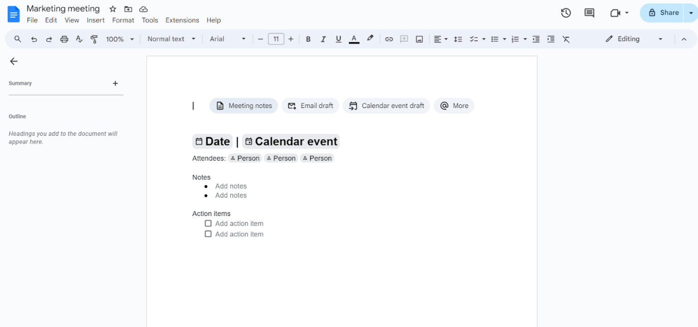 Meeting minutes from Google Docs