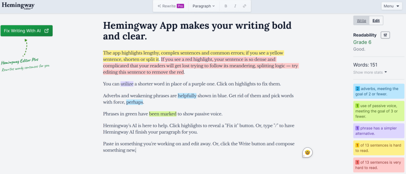 Hemingway dashboard