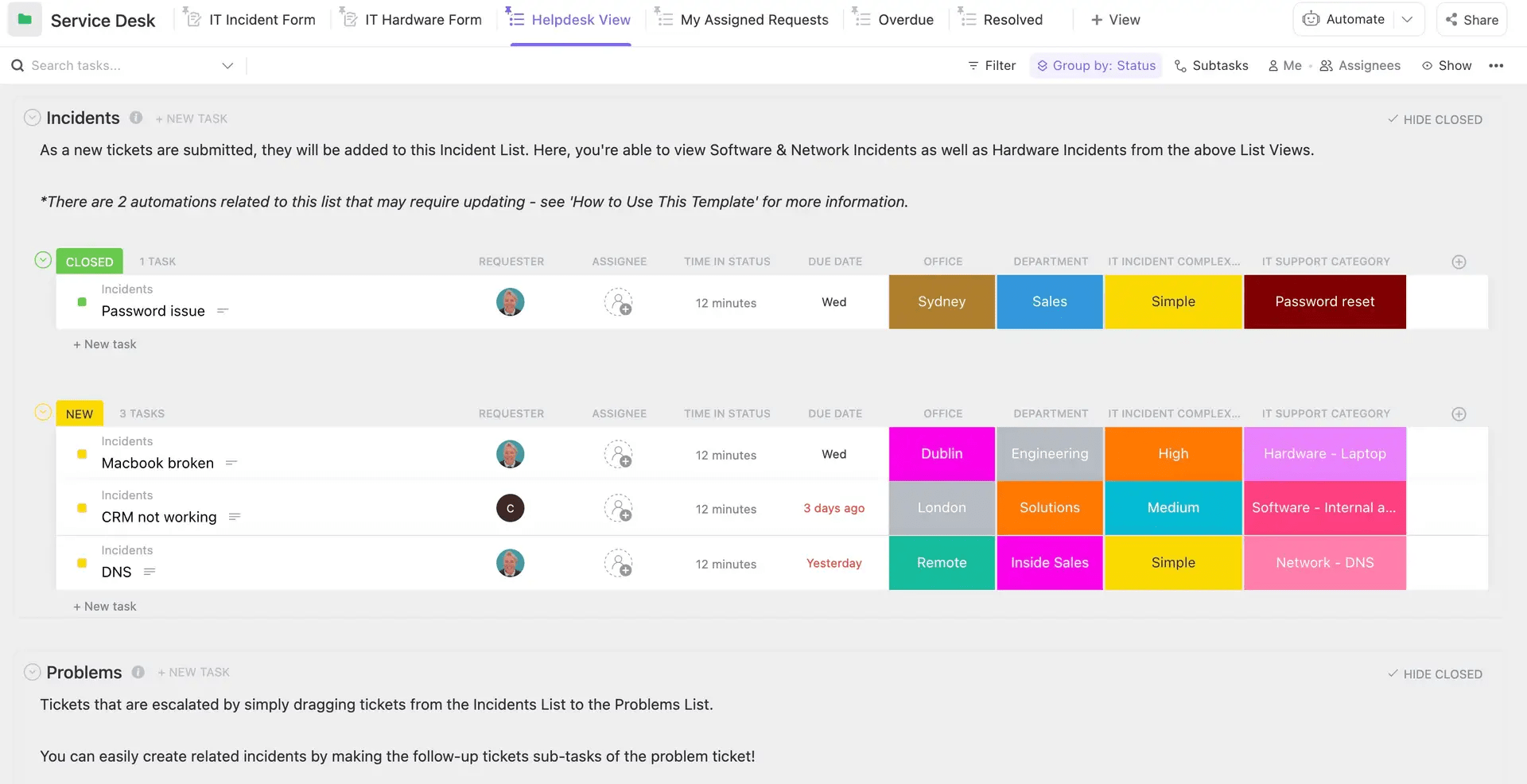 Standardize IT processes to ensure service quality with ClickUp’s ITSM template