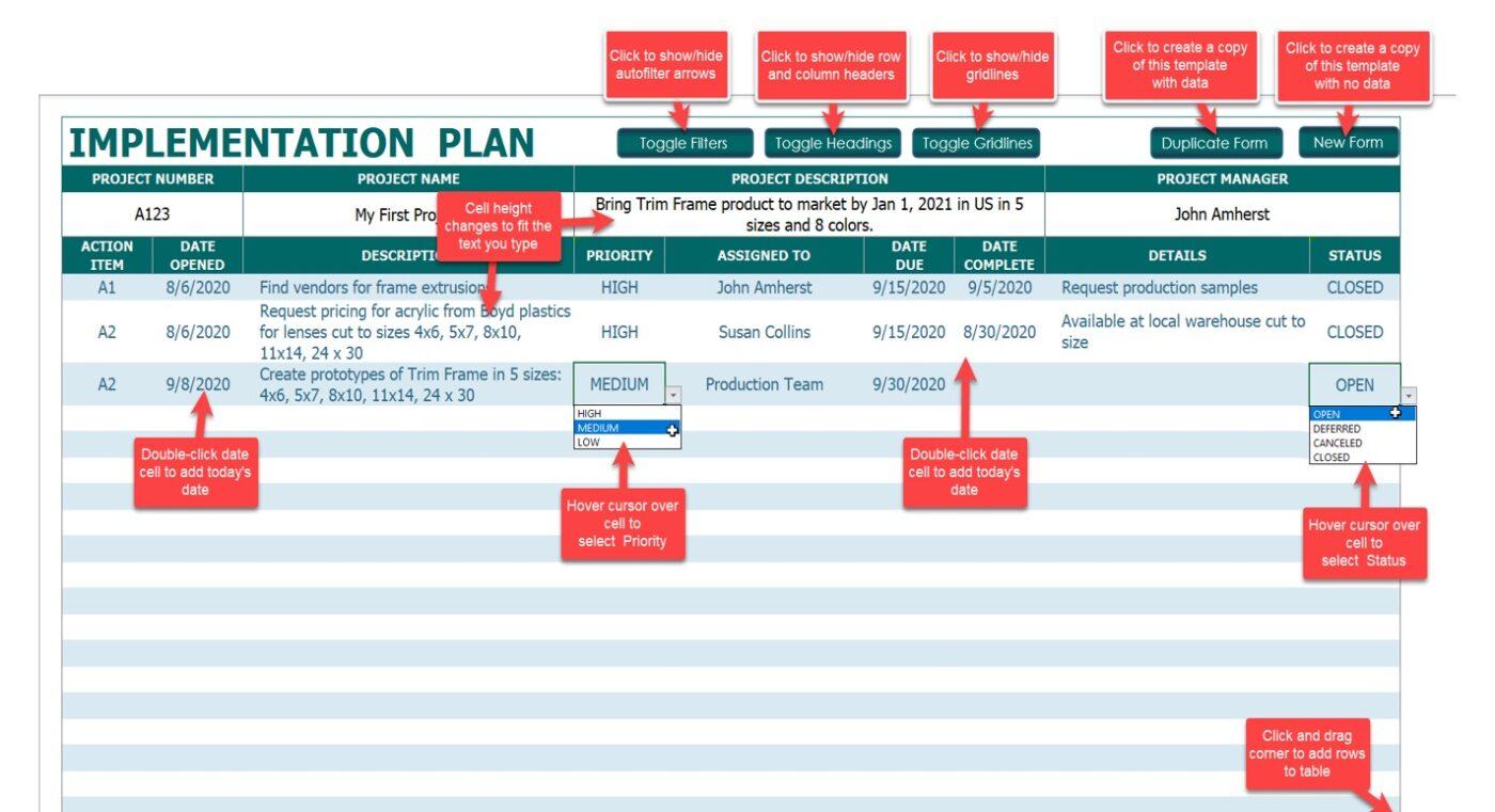 Excel Implementation Plan Template