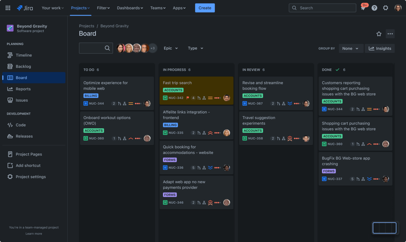 Jira's project view