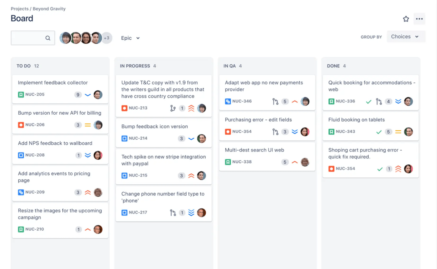 Kanban Board Ansicht auf Jira