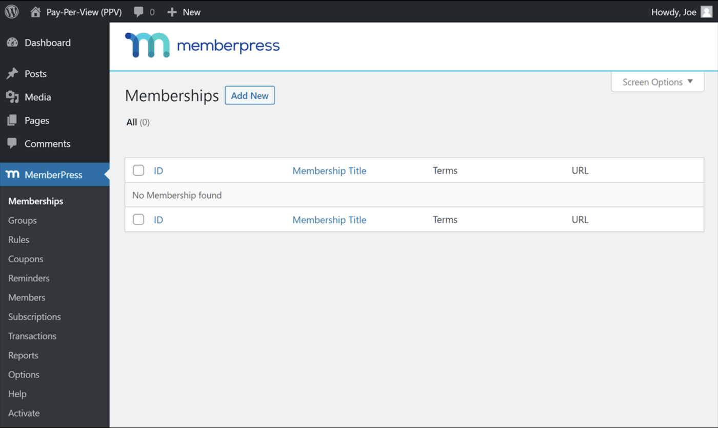 MemberPress widget in WordPress: Afbeelding die laat zien hoe je een pay-per-view website start met MemberPress