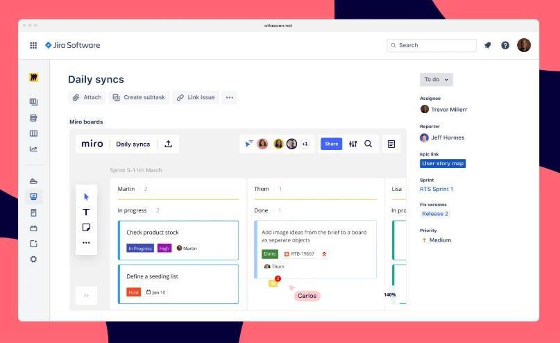 Attach Miro boards to Jira issues to contextualize the projects and allow your teammates to see the full picture