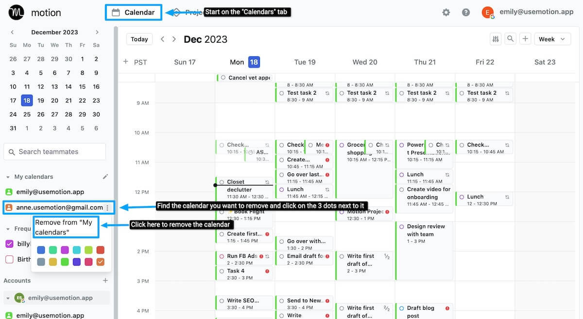 Screenshot of Motion's online calendar view