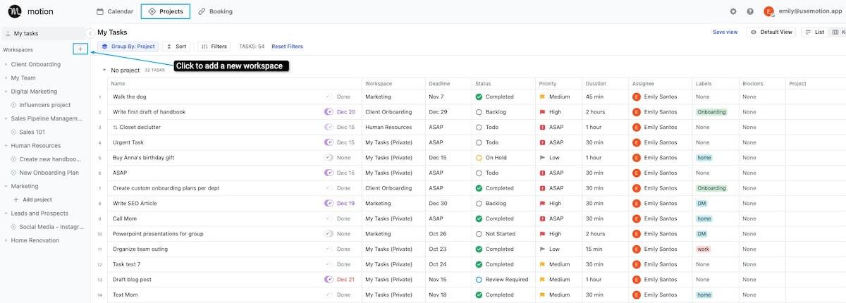 Motion app review: Motion's project management view