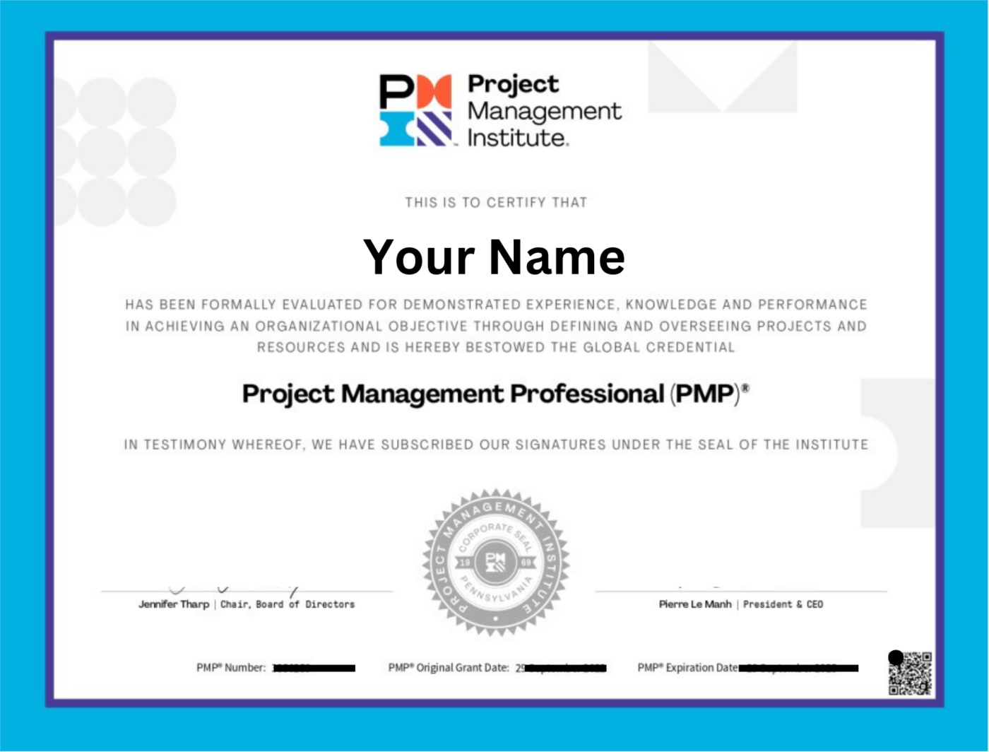 Amostra de certificado PMP