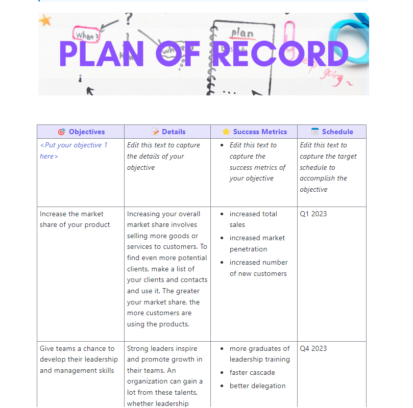 ClickUp Plan of Record Template