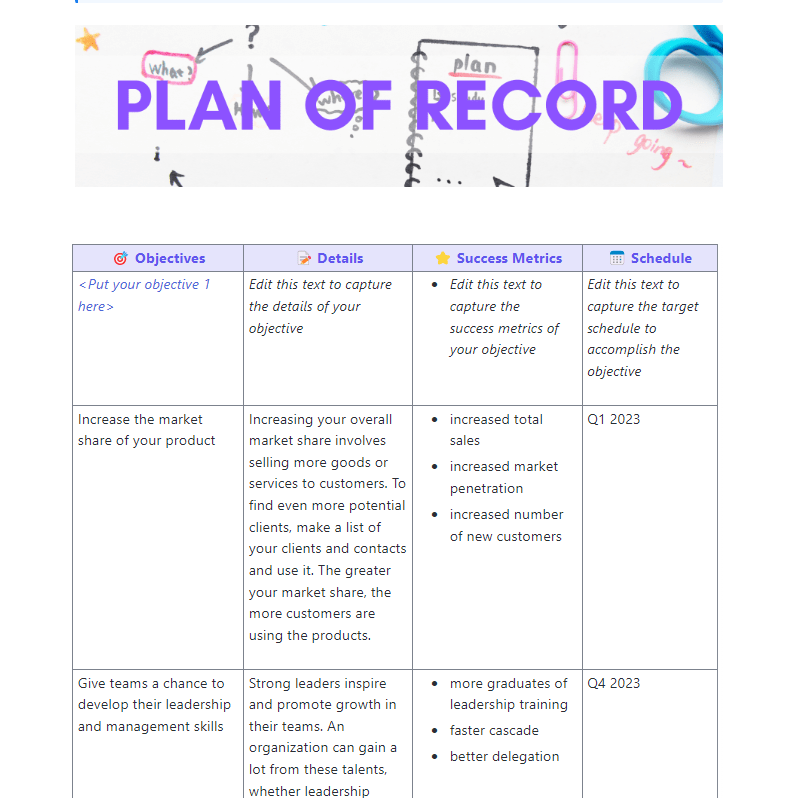 Modèle de plan d'enregistrement par ClickUp