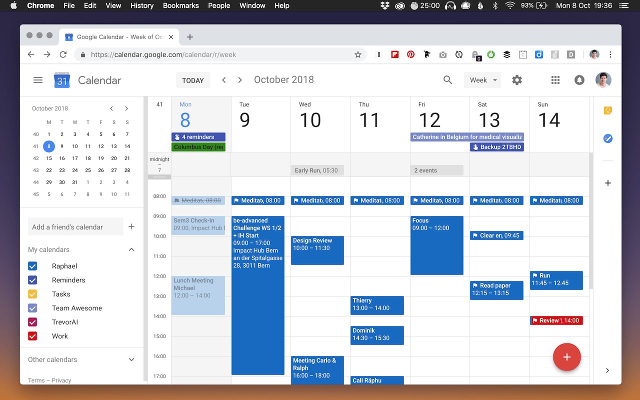 Calendario di Google riformattato con Nascondi mattina