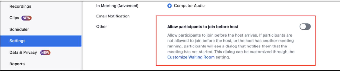 Set privacy settings within Zoom