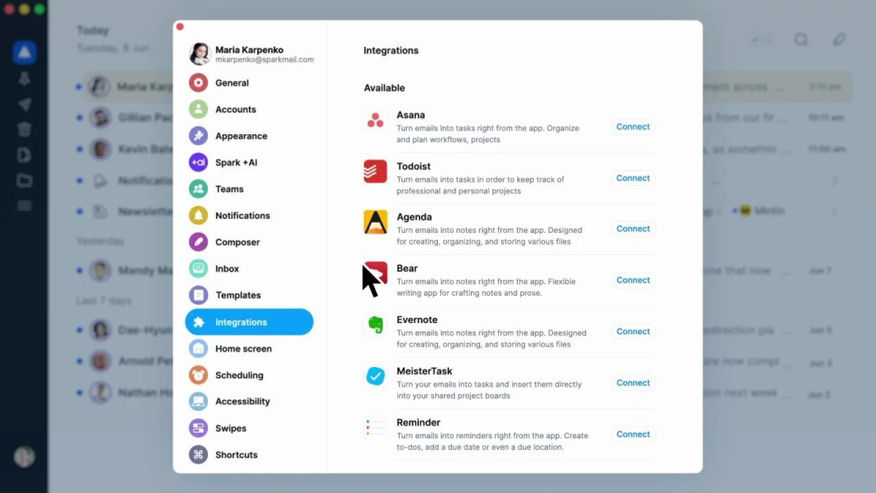Integrasikan dengan semua alat yang Anda sukai, jadikan Spark sebagai pusat untuk semua kebutuhan produktivitas Anda.  