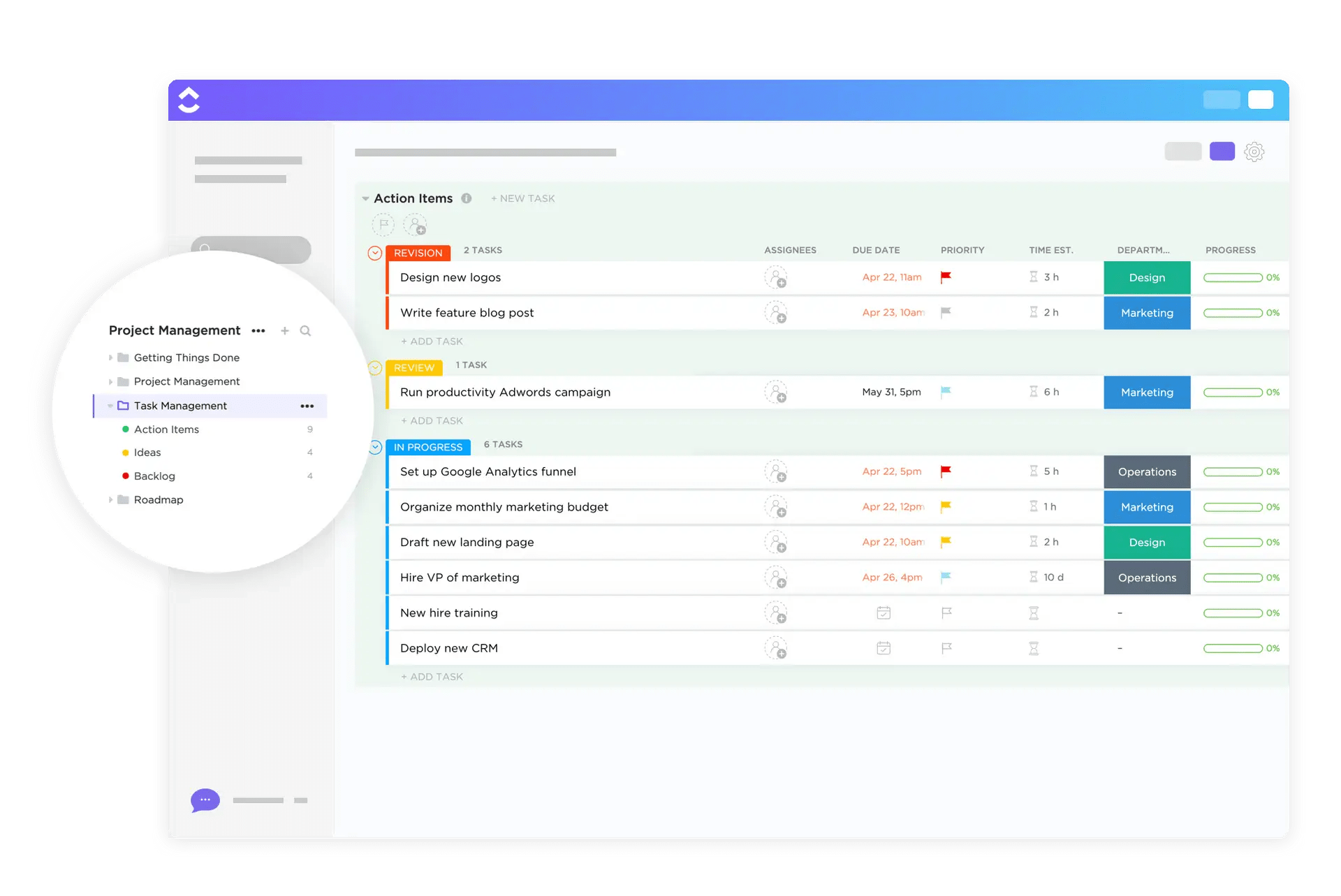 Mantenha o controle de suas tarefas com o modelo de gerenciamento de tarefas do Clickup