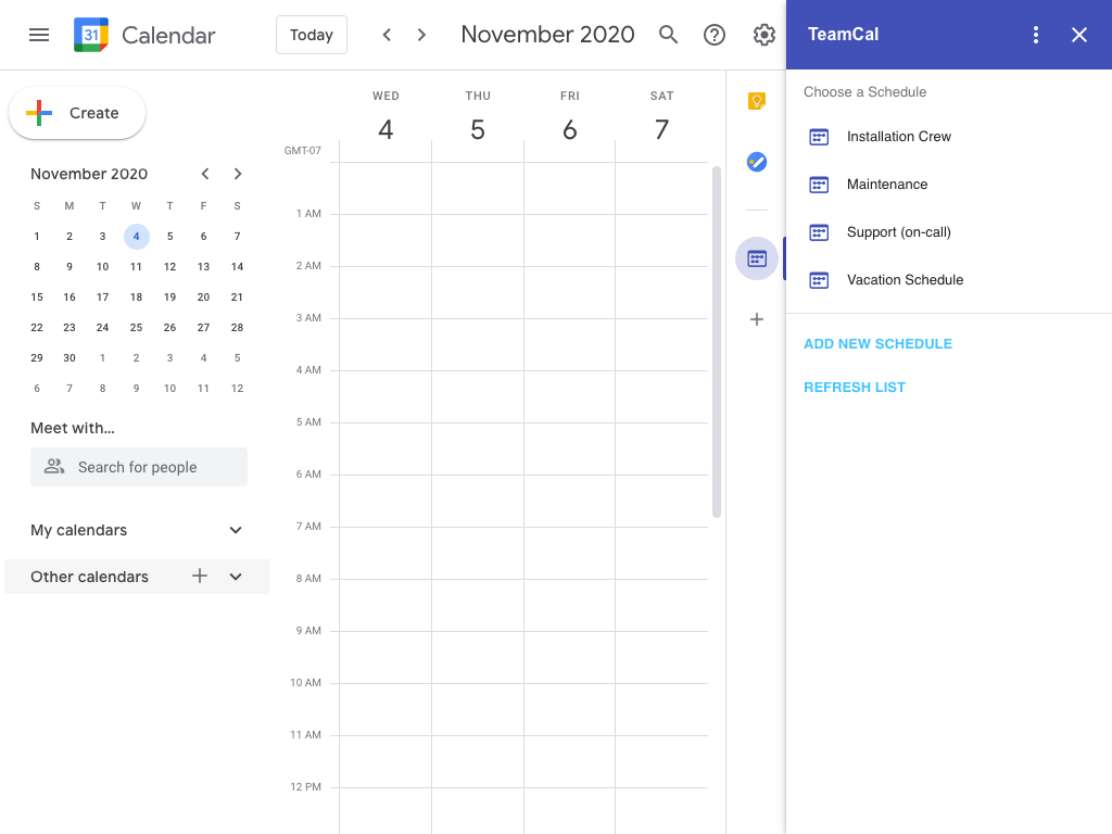 TeamCal integration providing scheduling features for Google Calendar