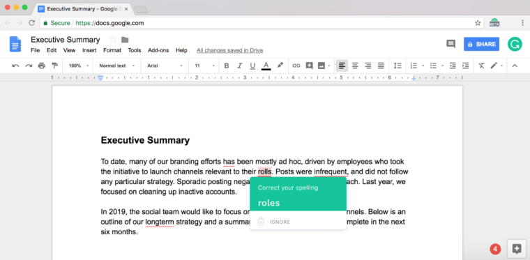 Utilisation de Grammarly dans Google Docs