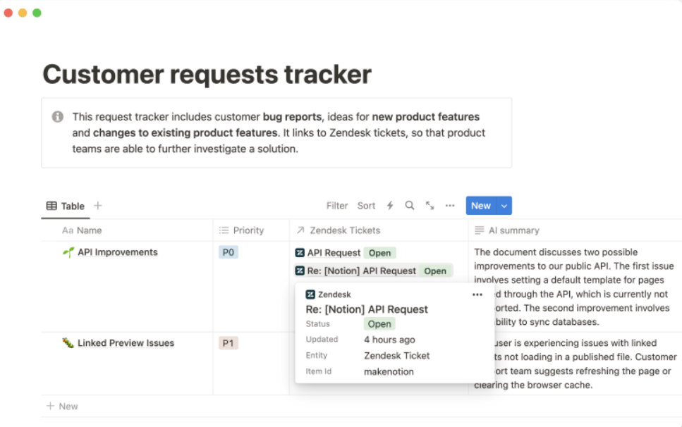 Using Zapier to create a customer request tracker in Notion