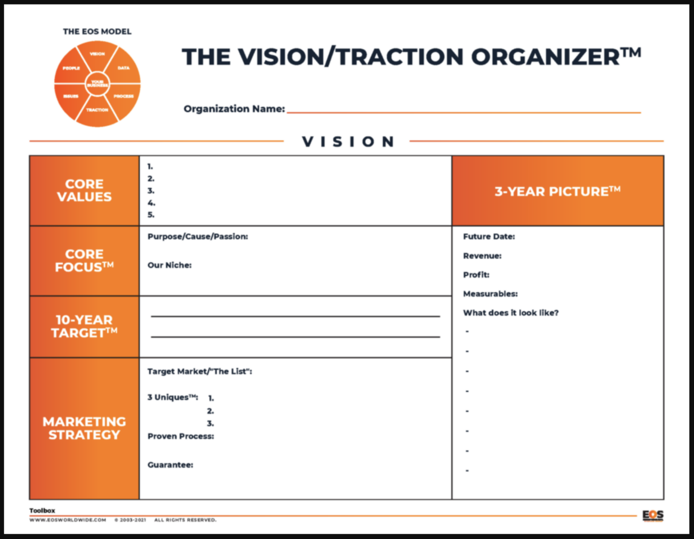 Entrepreneurial Operating System Software for Businesses: Leverage the power of the simple, practical, and proven tool for getting strong in the Vision Component – the Vision/Traction Organizer™