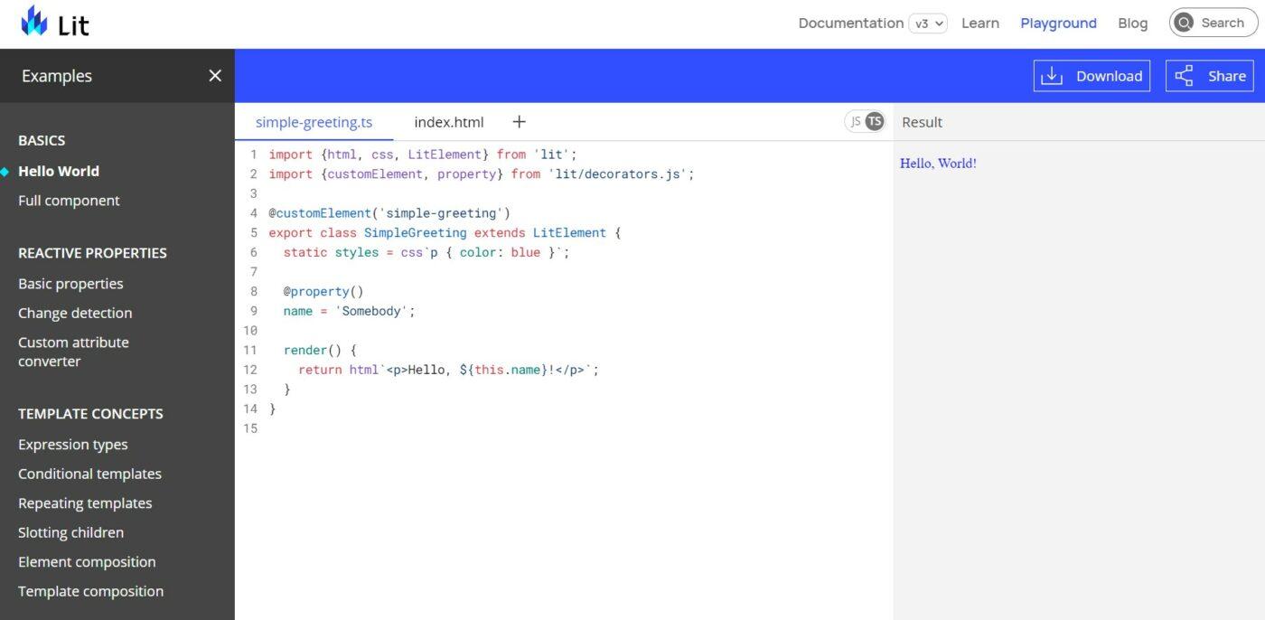 Well-designed playground in Lit, making it an easy React alternative