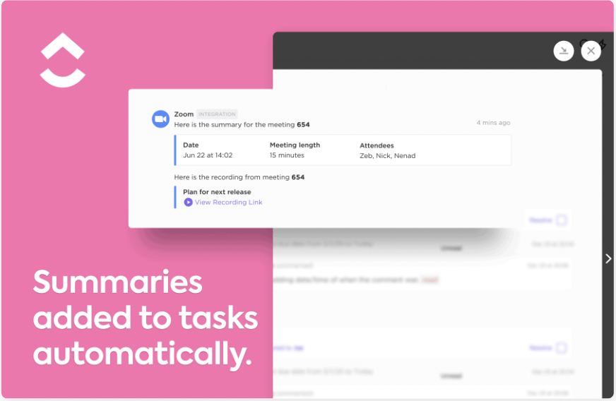 ミーティングが終了すると、ClickUpは自動的にタスクの詳細を更新します。