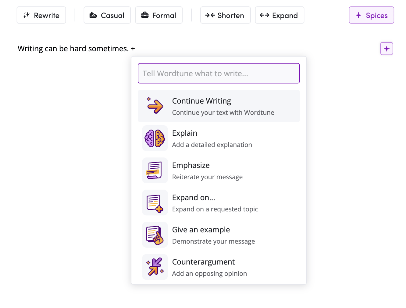 Le générateur d'IA pour le texte de Wordtune Media