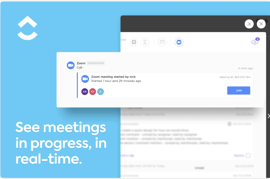ClickUp에서 다음 회의를 Zoom으로 보기