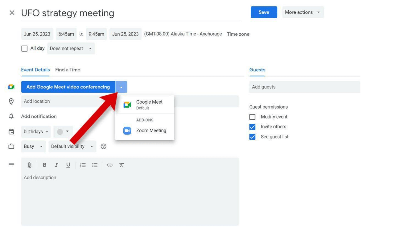 Adding a Zoom link on Google Calendar