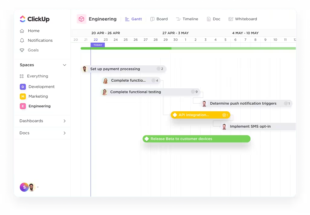 Mobile app onboarding: creating a roadmap in ClickUp's Gantt chat view