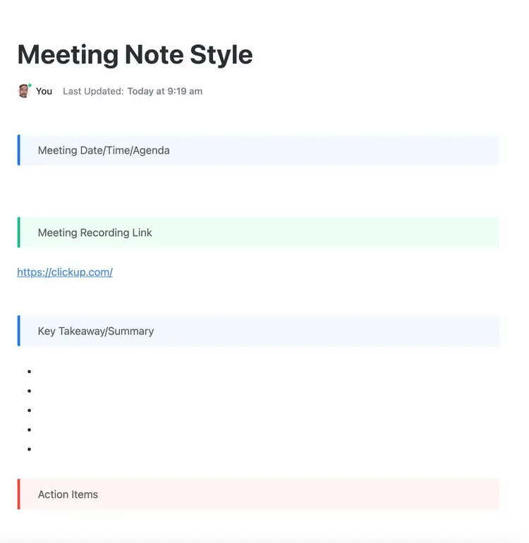 Document essential insights through the ClickUp Data Analyst Meeting Notes Template