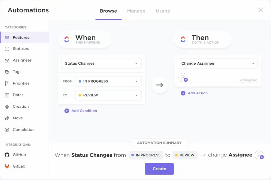 Automation setup in ClickUp