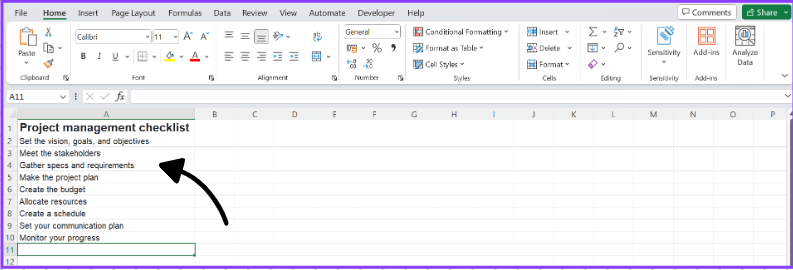 Gerenciamento de tarefas no Excel