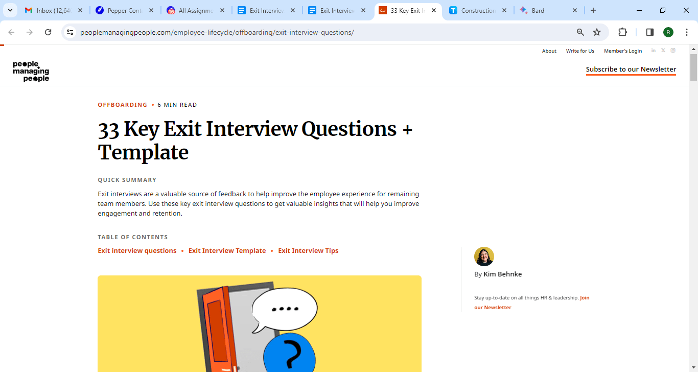 Exit Interview Questions Guide by People Managing People
