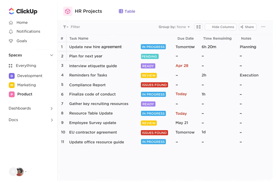 ClickUp’s HR Management tool