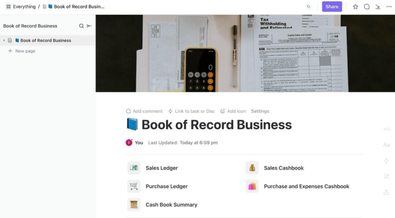 ClickUp’s Book of Record Business template