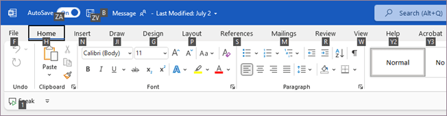 Using the keyboard to navigate the screen in Microsoft Word